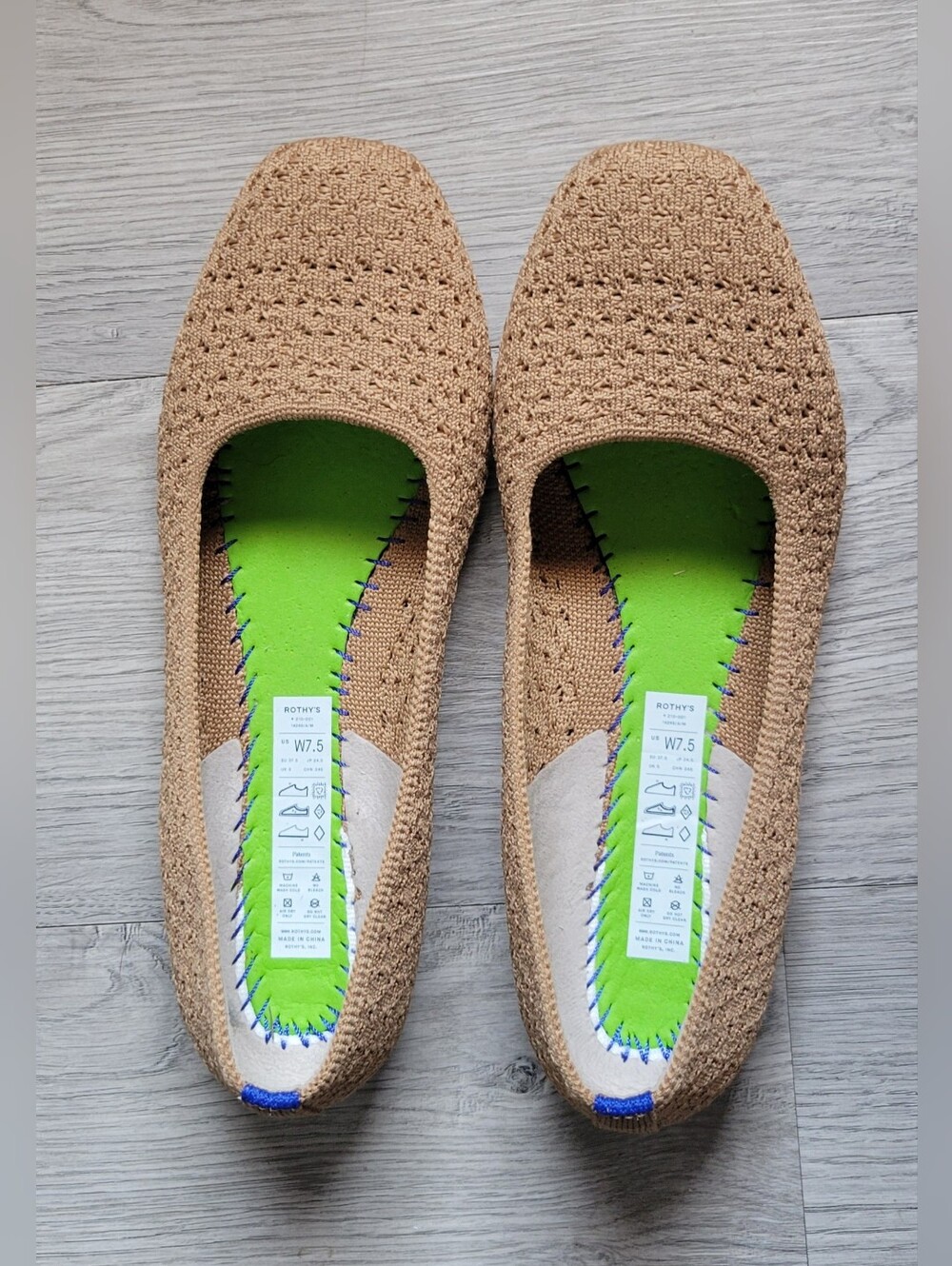 Rothy's The Max Square Toe Wren Crochet Tan Camel Flats, Women's US 7.5 EU 37.5 - Picture 11 of 15